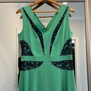 Mint long dress with navy lace elements